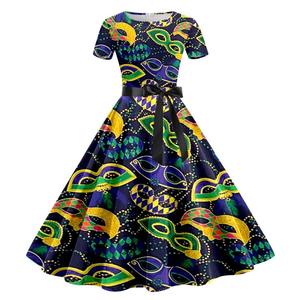 Abito martedì Gras da donna abito da sera a manica corta al ginocchio per Cocktail Party martedì Gras - Product Image 1