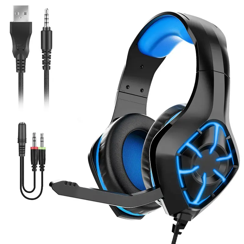 Over Ear Noise Cancelling light Headband Gaming Rgb Wired Boys men Gamer headphone With Microphone