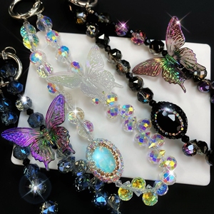 Kristall-Schmetterling Perlen-Handgelenkschlaufen Handy-Anhänger Handgelenkriemen-Halter Handy-Umhängeband Strass-Handyband Schlüsselanhänger - Product Image 2