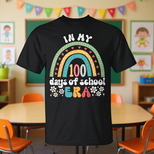 T-shirt promozionale per la festa del 100° giorno di scuola, in stile retrò e colorato, con la scritta 'In My 100 Days of School' - Product Image 3