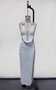 Viviblook Z307ST Conjunto de Dos Piezas de Verano para Mujer, Tejido a Crochet, Ropa de Playa, Sexy, Espalda Descubierta, Top Corto Halter, Falda Larga con Abertura - Product Image 3