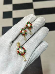 Handmade Gold Plated Imitation <b>Pearl</b> Necklace Earring Pendant <b>Set</b> Vintage Floral Design Indian Women's Trendy Wedding <b>Jewelry</b> - Product Image 6
