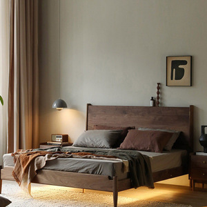 Tous les meubles en bois massif, grand <span class=keywords><strong>lit</strong></span> en bois massif, noyer <span class=keywords><strong>noir</strong></span> chêne cerisier nordique simple japonais rétro chambre <span class=keywords><strong>lit</strong></span> double - Product Image 1