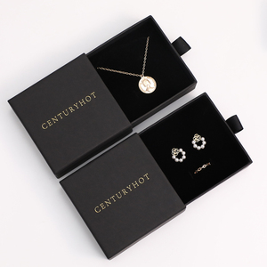 9*9*3.2cm Black Paper sliding Jewelry box with logo Personalized Jewelry Packaging Box Drawer necklace Box With Logo Custom