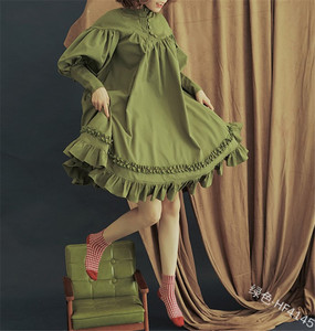 Abito Lolita da donna COS Clothing nuovo stile, a maniche lunghe, ampio, con colletto alla coreana <span class=keywords><strong>e</strong></span> maniche a lanterna in pizzo - Product Image 2