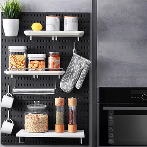 Trou sans poinçon en acier au carbone Double étagère murale domestique cuisine/salle de bain/dortoir stockage <span class=keywords><strong>d</strong></span>'épices supports de stockage supports - Product Image 4