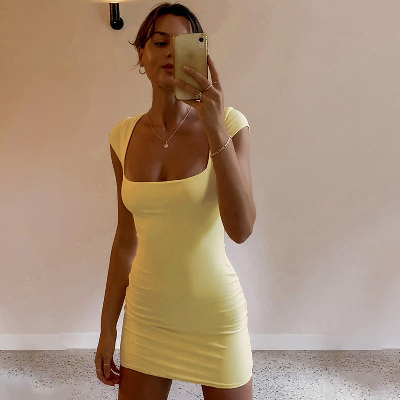 yellow slinky ring detail square neck bodycon dress Lemon Dress Yellow Bodycon Dress Yellow Square May be worn with an adhesive bra Sequin Short Gown Styles for