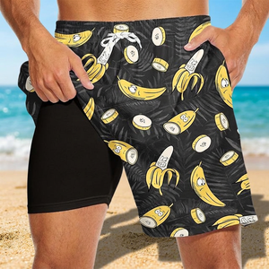 Shorts de sport de luxe pour hommes XXL, séchage rapide, respirants, 100 % polyester, imprimé banane sur toute la surface, maillot de bain, logo personnalisé - Product Image 3