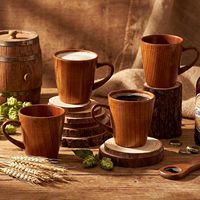 Ensemble de 4 tasses à café en bois, faites à la main, en bois massif naturel, avec poignée, écologiques, tasses isothermes pour le thé et le lait