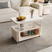 Table d'appoint mobile pour salon, style moderne et minimaliste, avec plateau en dalle de roche, espace de rangement, design luxueux et haut de gamme, Nouveauté 2026