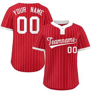 Maillot de softball personnalisé à rayures rouges et blanches, authentique, à deux boutons - Product Image 1