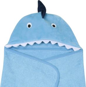Baby/Infant Luxury Cotton &amp; Polyester Terry Shark Hooded Bath <strong>Towel</strong> with Solid Pattern 34"L X 34"W - Product Image 3