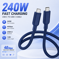 Câble de charge rapide USB-C 240W, transfert de données haute vitesse 40 Gbps, câble Type-C vers Type-C tressé en nylon de 1 m