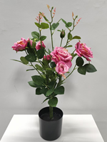 Künstlicher Rosenbaum im Topf, Künstliche Blühende Rosenpflanze mit Schwarzem Topf für Wohnzimmer, Hochzeit, Hotel, Bodendekoration