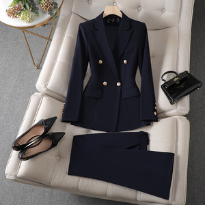 Women's Suit Set Full Sleeve Wool Blend Anti-Wrinkle Interview Professional Wear Elegant Style - Product Image 1