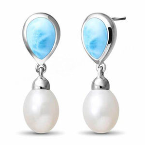 Freshwater Pearl With Pear Shape Larimar <b>Earrings</b> Design Jewelry 925 Sterling <b>Silver</b> <b>Drop</b> <b>Earrings</b> - Product Image 1