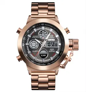 SKMEI 1515 reloj de doble horario oem reloj de cadena inoxidable para hombre, reloj de pulsera digital analógico deportivo de moda