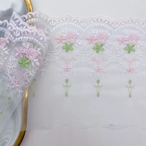 Pita Renda Bordir Bunga RYL, Tulle <span class=keywords><strong>Mesh</strong></span>, Warna Pink Hijau untuk Menjahit - Product Image 1