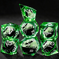 Ensemble de 7 dés en résine liquide vert émeraude Dragon Moon, faits à la main, dés polyédriques tranchants pour jeux de rôle Dungeons & Dragons, cadeaux