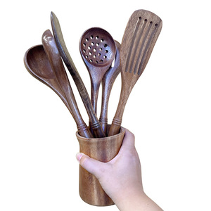 Sunshine Hemu Wooden Kitchen Utensil Set 5 Pieces Heat Resistant Spatula Spoon Cooking Tool Set - Product Image 3