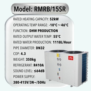 Pompe à chaleur air-eau 15SR/52kW, COP élevé, 380V triphasé, unité d'eau chaude sanitaire pour hôtel, hôpital, école, usine - Product Image 5