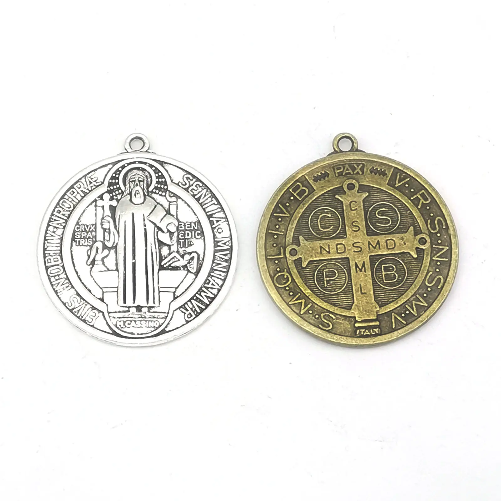 DIY Alloy Jewelry Accessories Religious Catholic Exorcism Round Holy Card Cross Jesus Round Christian Pendant