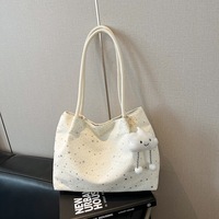 Sac fourre-tout en toile à imprimé étoilé avec breloque nuage, sac à main à poignée souple pour femme, grande capacité, idéal pour les voyages et les trajets quotidiens