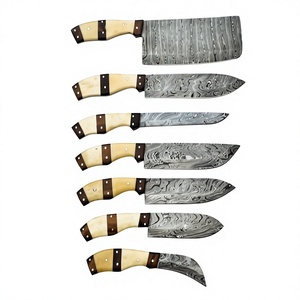 Juego de cuchillos de cocina de 7 piezas, ambidiestros, hechos a mano, de acero de Damasco de 67 capas, con mango de hueso, cuchillo de chef, cuchillo para cortar carne y cuchillos multiusos - Product Image 1