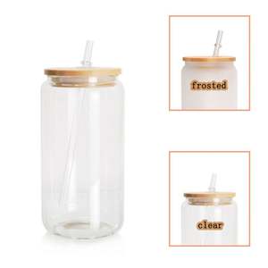 Vaso de Vidrio Transparente Esmerilado con Forma de Lata de Refresco para Sublimación, con Tapa y Pajita, en Tamaños de 12oz, 16oz y 25oz, Disponible para Envío Inmediato (RTS) - Product Image 3