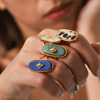 Bague ouverte en acier inoxydable 304 avec incrustation de nacre blanche naturelle, style luxe léger, pour femme, idéale pour les cadeaux, bijoux de mode
