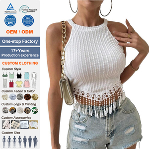 Top Corto Elegante con <span class=keywords><strong>Flecos</strong></span> para <span class=keywords><strong>Mujer</strong></span>, Primavera-Verano, Corte Ajustado, Disimula el Abdomen, <span class=keywords><strong>Chaleco</strong></span> sin Mangas, Top Básico Informal - Product Image 1