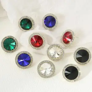 2023 Wholesale fashion jewelry earrings color zircon alloy fashionable shiny women geometrical stud stone earrings gold