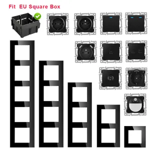 Panel kaca sentuh hitam Eropa pasang dinding modul sakelar tombol soket daya fungsi dengan sakelar gabungan bebas