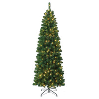 Realistischer schlanker Kiefer-Weihnachtsbaum mit vorinstallierten warmweißen Lichtern, schmaler künstlicher Weihnachtsbaum