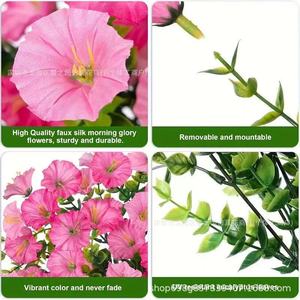 Guirlandes de fleurs artificielles de type Morning Glory, rose clair et foncé, en PVC, pour décoration murale de mariage - Product Image 5