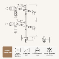 Bras pour 4 moniteurs Khcoohoo Kehao sur mesure, entièrement personnalisable, en acier allié, support pour quatre écrans, inclinaison à 90°, rotation à 360°, VESA 75/100 mm, en stock