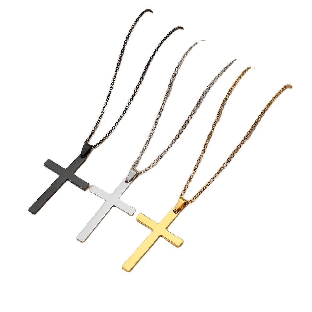 Fashion 18K Gold Plated Black Silver Cross Pendant Necklace Cute  Letter-shaped Stainless Steel Chain for Women for Anniversary