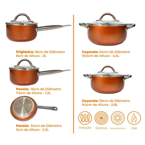 Juego de 10 Ollas de Cocina con Tapas de Vidrio, Asas de Baquelita, Aptas para Lavavajillas y Horno, para Estufas de Gas e Inducción, Juego de Utensilios de Cocina de Cerámica Forjada - Product Image 2