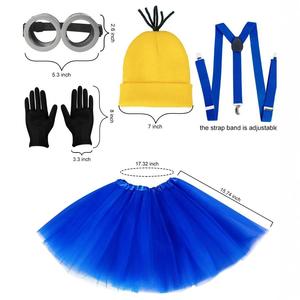 Costume da Festa in Maschera <span class=keywords><strong>Anni</strong></span> '<span class=keywords><strong>80</strong></span> per Adulti, Outfit da Padre con Cappellino Giallo e Set Gonna con Bretelle in Poliestere Giallo - Product Image 5