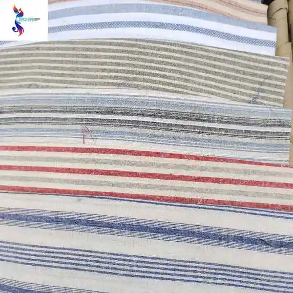 Batch Yarn Stock Fabric Woven Plain Cotton linen inmitation stripe in shaoxing yarn Dyed ready goods stock fabric