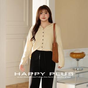 Suéter Cárdigan con Capucha Happy Plus para Mujer, Talla Grande, Color Sólido, Botones al Frente, Manga Larga, Corte Holgado, Tejido de Punto, Rojo, Negro, Albaricoque - Product Image 5