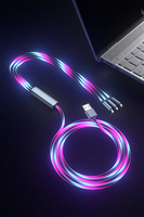Câble USB 3-en-1 OEM avec conducteur en cuivre pur, lumière LED fluide, charge rapide pour téléphones portables, ordinateurs et utilisation multifonctionnelle