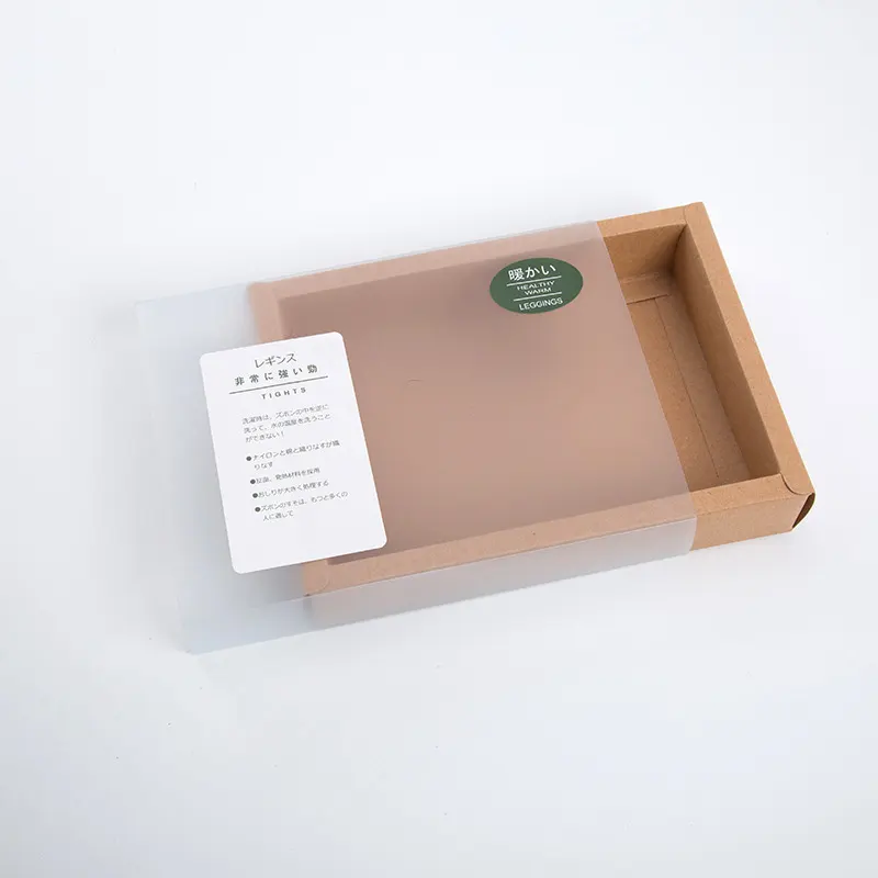 프라임 브랜드 포장 사용자 정의 갈색 투명 명확한 젖빛 PVC 슬리브 슬라이딩 상자 크래프트 종이 서랍 상자 명확한 창