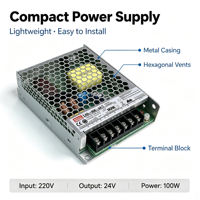 Alimentation à découpage régulée LRS-100-24 100W, entrée CA 110V à 240V, sortie CC 24V pour modules de contrôle industriel et armoires
