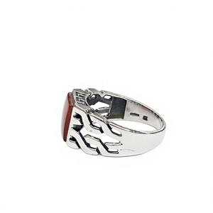 Handmade Carnelian <b>Ring</b> 925 Solid Sterling <b>Silver</b> <b>Men</b> Signet <b>Ring</b> Vintage Red Stone Geometric Pattern Jewelry - Product Image 3