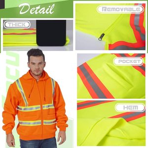 Salut vis sécurité <span class=keywords><strong>sweat</strong></span> à capuche réfléchissant <span class=keywords><strong>sweat</strong></span> zippé pour hommes Construction <span class=keywords><strong>travail</strong></span> en plein air impression broderie Logo manches amovibles - Product Image 6