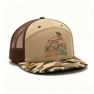 Casquette de camionneur personnalisée en toile brodée avec logo Run for Deer, visière camouflage et filet pour la chasse estivale en extérieur - Product Image 5