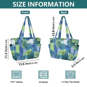 Bolso Tote Grande Acolchado Personalizado para Mujer, Impermeable, de Gran Capacidad, con Estampado de Hojas Tropicales, MOQ Bajo - Product Image 2