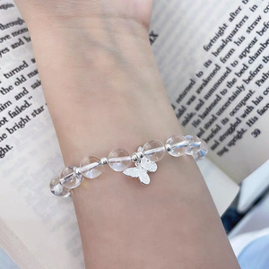 Bracelet papillon en cristal blanc, argent sterling S925, élastique, pour femmes, bijoux cadeau - Product Image 2
