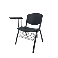 Chaise de formation empilable avec tablette d'écriture, panier de rangement, cadre en acier en forme de cœur, chaise en plastique PP avec porte-livres
